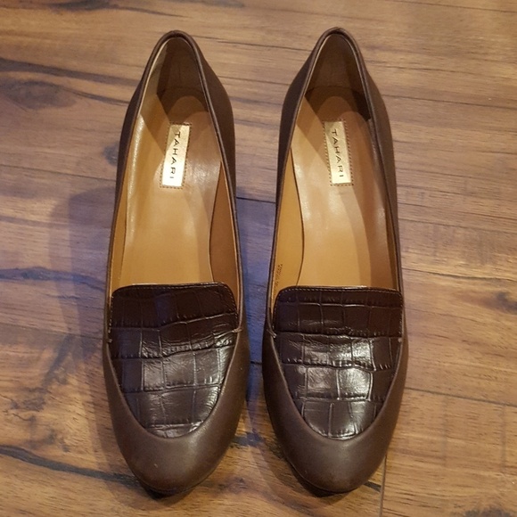 Tahari - "Fury" Brown Leather Loafer Heels‎ - Picture 3 of 7